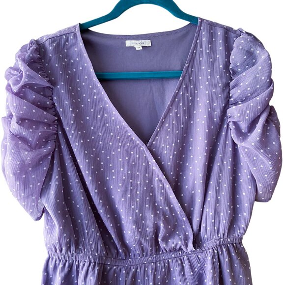 Maurices Women's Polka Dot Mesh Ruched Sleeve Peplum Blouse Size Medium - Picture 3 of 7